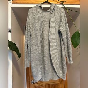 Grey Knit Hooded Open Cardigan, Medium or Large